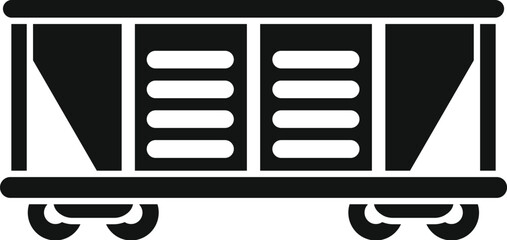Black silhouette of a hopper car for the transportation of bulk cargo, standing on rails