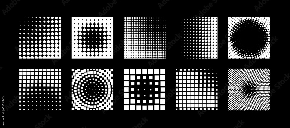 Poster logo design element. halftone circular dotted frames set