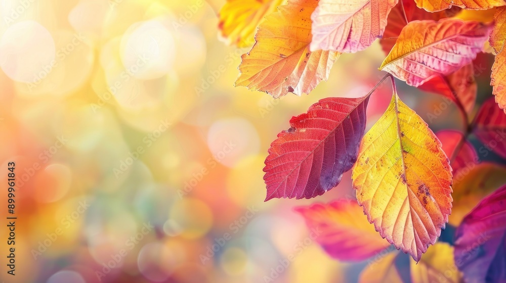 Canvas Prints Close up of colorful autumn leaves in sunlight with space for text