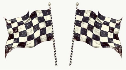 Checkered flags on white background