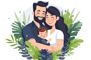 Obraz premium Happy family portrait with baby vibrant colors outdoor setting highlighting joy and togetherness in a natural environment