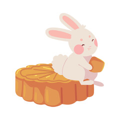 mid autumn rabbit sitting on a giant moon cake