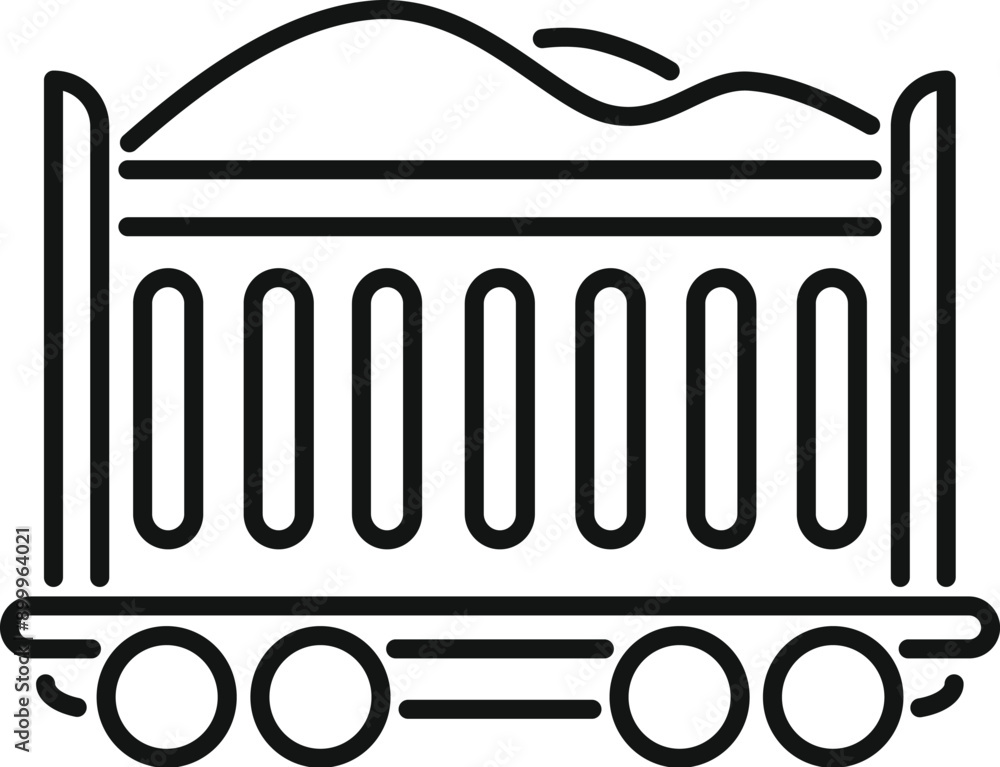 Aufkleber line drawing of a simple open top wagon transporting bulk cargo on railway