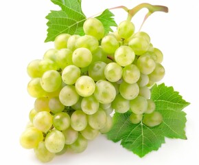 Bunch of white grapes on a white background