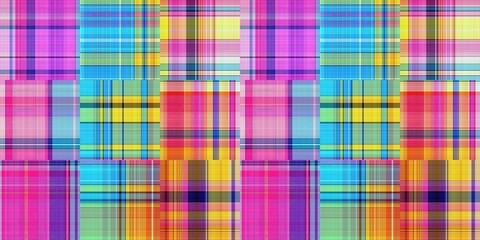 Cozy plaid patterns seamless border background in colorfull autum fall home decor. Woven patchwork style effect for seamless edging banner