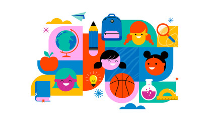 Obraz premium Back to school, geometrical modern style design. Back to school sale, promotion, poster and flyer. Vector illustration