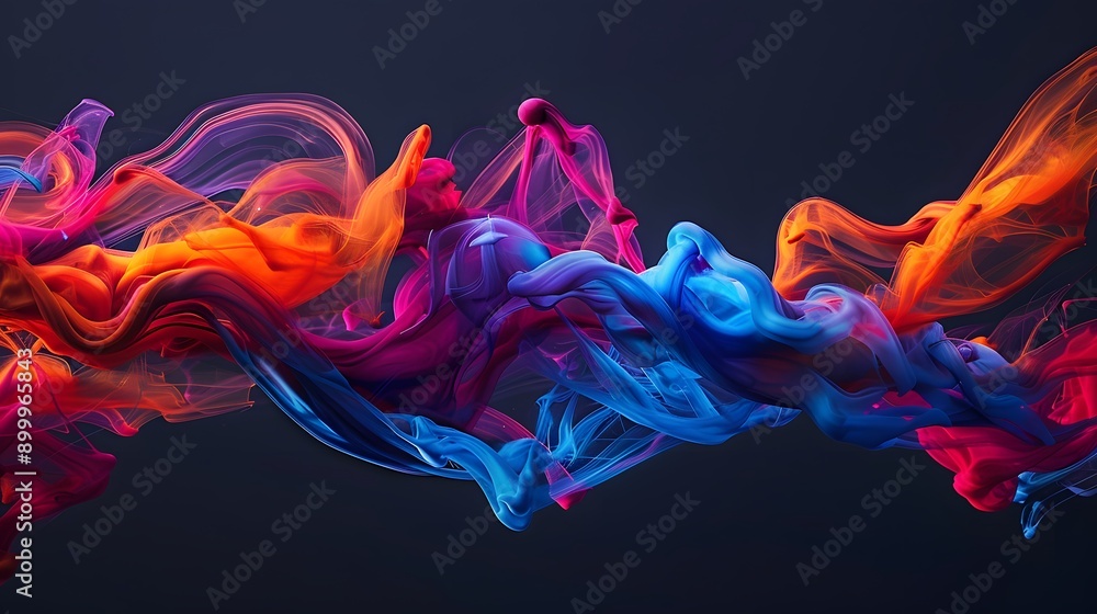 Poster realistic depiction of colorful ink flowing in vibrant abstract patterns
