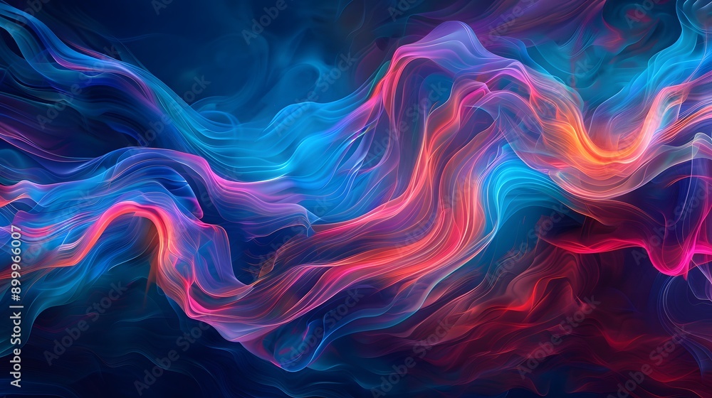 Wall mural An abstract depiction of luminous waves in vibrant blue and pink hues, creating a dynamic and energetic visual effect