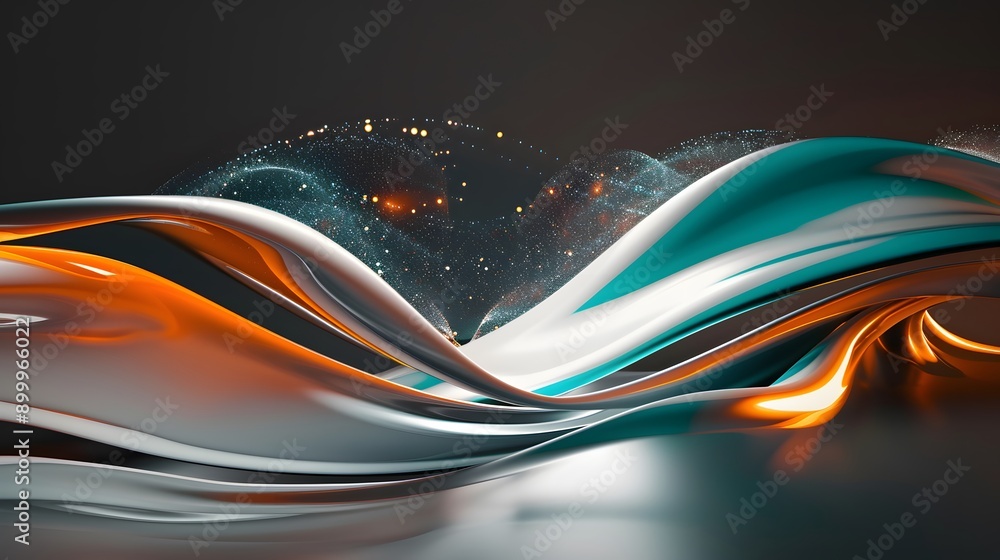 Poster modern abstract image with sleek curving lines in vibrant colors