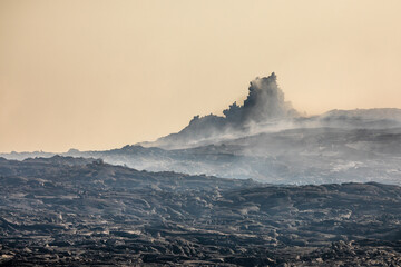 Smoking cones and lava fields of Erta Ale volcano, Danakil Depression, Afar, Ethiopia
