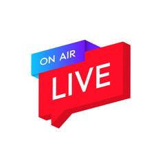 Live streaming icon, isometric style. Red symbol and button for live streaming, broadcasting, and online stream. Lower third template for TV shows, movies, and live performances
