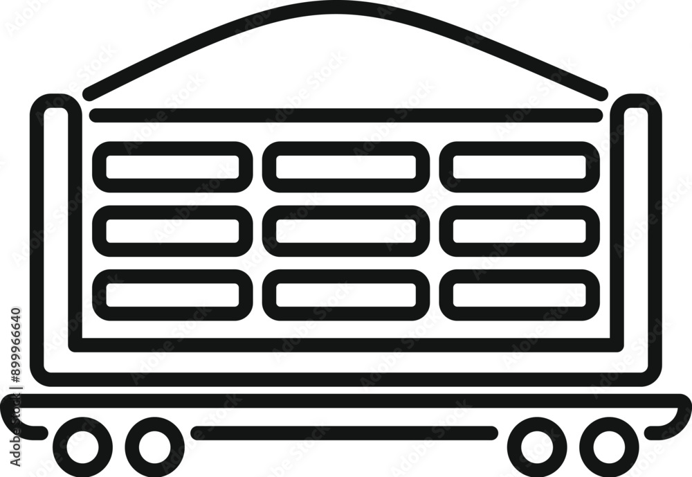 Poster simple line icon of an open top container wagon carrying cargo, isolated on a white background