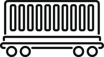 Simple line icon of a cargo container being transported on a train platform