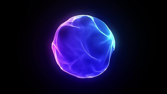 Luminous Energy Sphere: Pulsating orb of vibrant blue and purple light against a dark background. Magic Glowing Sphere. Colored Electric Plasma. Abstract visualization of cosmic energy or AI concept