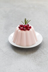 Pomegranate Cream pudding, Panna Cotta. On a plate. 	