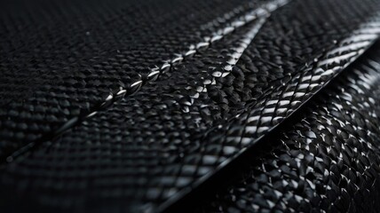 Close-up of black carbon fiber texture showcasing intricate weave and shiny, high-tech material perfect for modern designs.