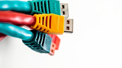 Colorful network cables isolated on a white background with space for text