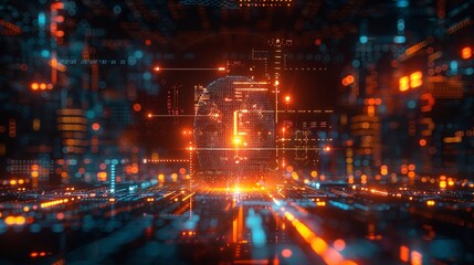 Obraz premium Futuristic technology art, vibrant neon lights and holographic projections in a tech-inspired banner showcase the spirit of innovation brilliantly