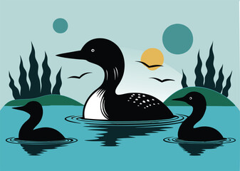  loon silhouette vector illustration on white back ground 