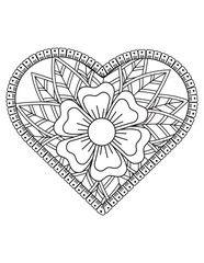 Heart with floral mandala pattern, heart mandala coloring page for adult, heart shaped mandala floral pattern for coloring book, hand drawn heart floral mandala doodle,  