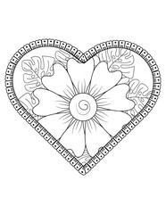 Heart with floral mandala pattern, heart mandala coloring page for adult, heart shaped mandala floral pattern for coloring book, hand drawn heart floral mandala doodle,  