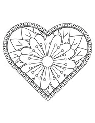 Heart with floral mandala pattern, heart mandala coloring page for adult, heart shaped mandala floral pattern for coloring book, hand drawn heart floral mandala doodle,  