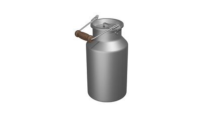 Aluminum barrel or container for milk with cap and handle isolated don transparent and white background. Farm concept. 3D render