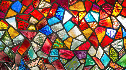 Fototapeta premium Multicolored stained glass with an irregular pattern vibrant and intricate design dynamic mix of colors and shapes artistic and unique visual captivating and decorative effect abstract and expressive 