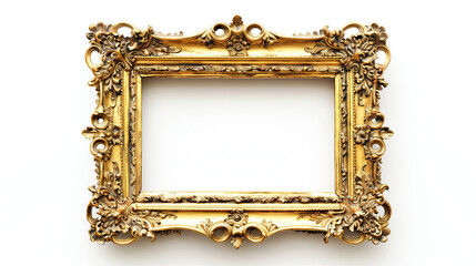Old vintage retro antique gold photo frame isolated on white background ornate and classic design elegant and timeless appearance intricate and detailed craftsmanship nostalgic and sophisticated