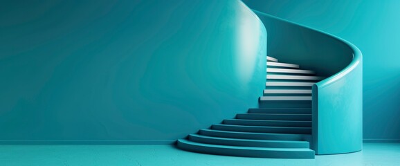 Spiral Stair With Pedestal Winner Podium On Blue Background , 3D , High Definition