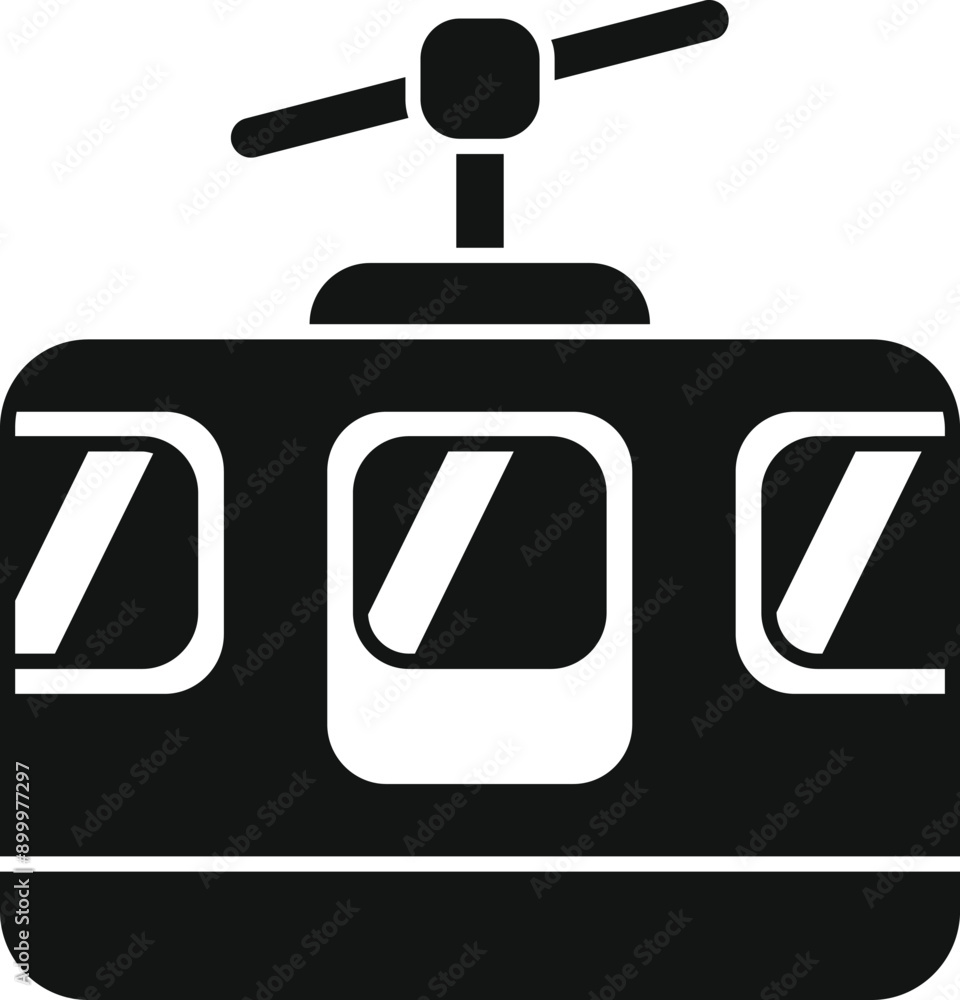 Sticker Black silhouette of a funicular railway car ascending a mountainside