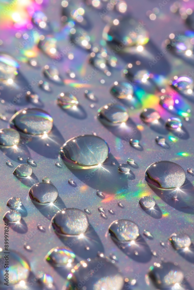 Poster a surface covered in small, shiny droplets of water. the droplets are scattered across the surface, 