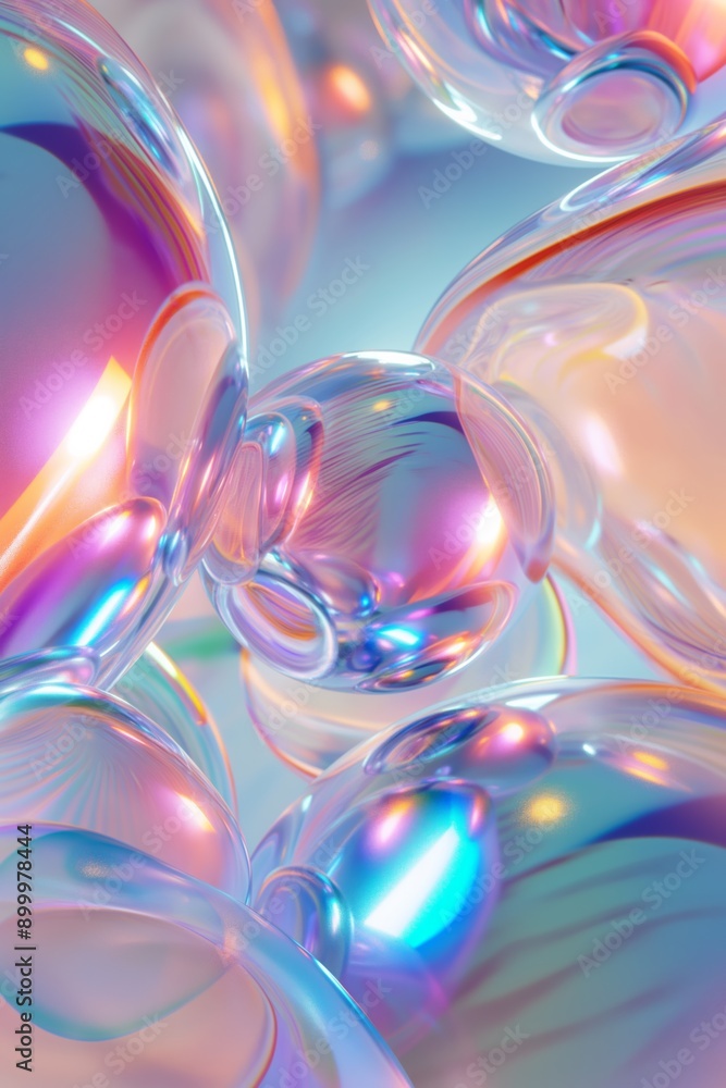 Poster a colorful image of many different colored spheres. the spheres are all different sizes and are scat