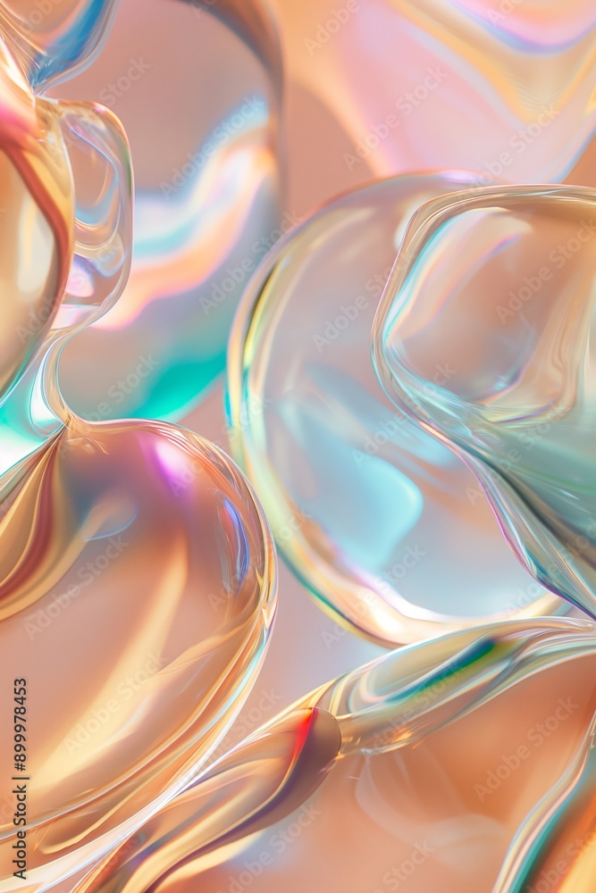 Poster a colorful, abstract image of bubbles with a light pink background. the bubbles are of various sizes