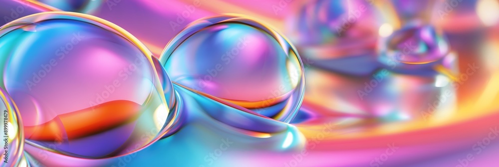 Poster a colorful image of many spheres of different sizes and colors. the spheres are arranged in a way th
