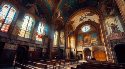 Obraz premium Intricate and historic interior details of ancient temples. A captivating and informative image that highlights architecture, stained glass and religious art