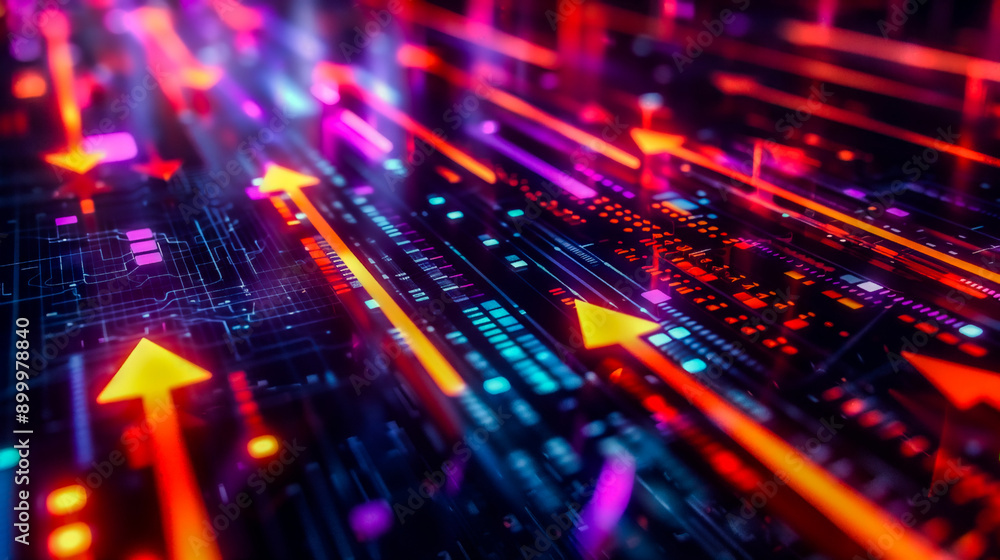 Canvas Prints dynamic neon arrows and lines in a vibrant digital landscape, representing technology, data flow, an
