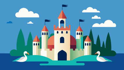 New Swans castle vector art illustration