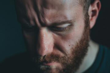 Obraz premium A close-up shot of a man with a furrowed brow, deep in thought, highlighting his facial expressions and emotions
