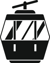 Black silhouette of a cable car cabin taking people up a mountain
