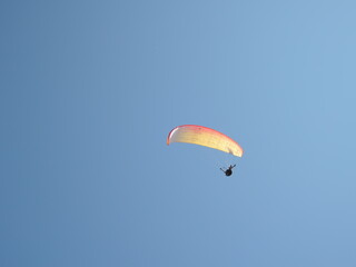 Paragliding over the Palava mountain range in Moravia, Czech Republic. A breathtaking experience, flying over a natural reserve with stunning views of the landscape.

