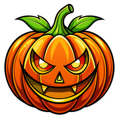 Vector halloween pumpkin, Menacing Halloween Grin: A cartoon pumpkin with glowing eyes and a wicked grin, perfect for spooky holiday projects. 