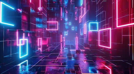 Futuristic 3D background with glowing neon grids