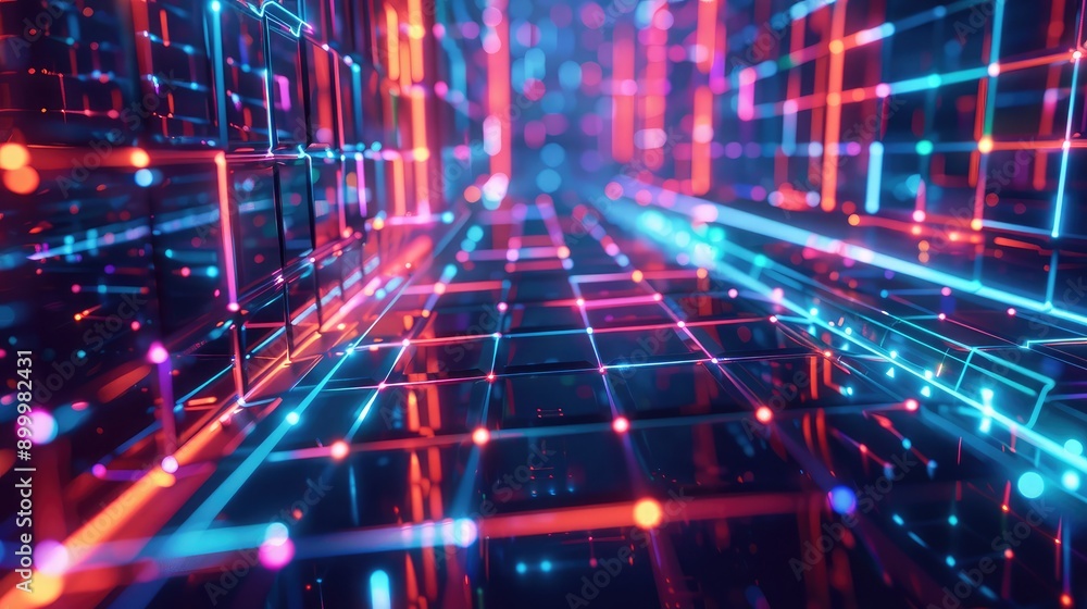 Aufkleber futuristic 3d grid with dynamic patterns and neon light accents
