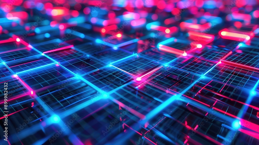 Poster futuristic 3d grid with dynamic patterns and neon light accents