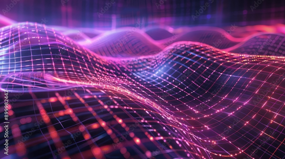 Poster futuristic 3d grid with dynamic patterns and neon light accents