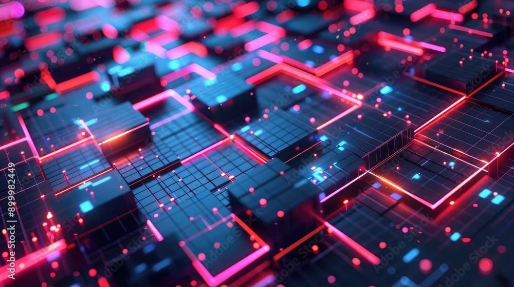 Poster futuristic 3d grid with dynamic patterns and neon light accents