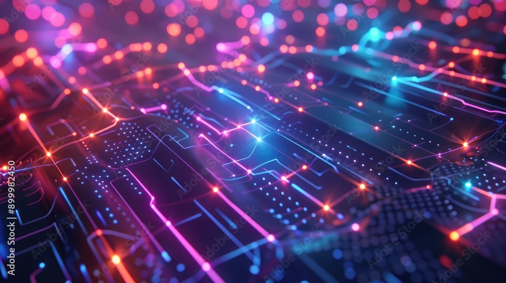 Poster futuristic 3d grid with interconnected nodes and neon accents, representing digital connectivity.