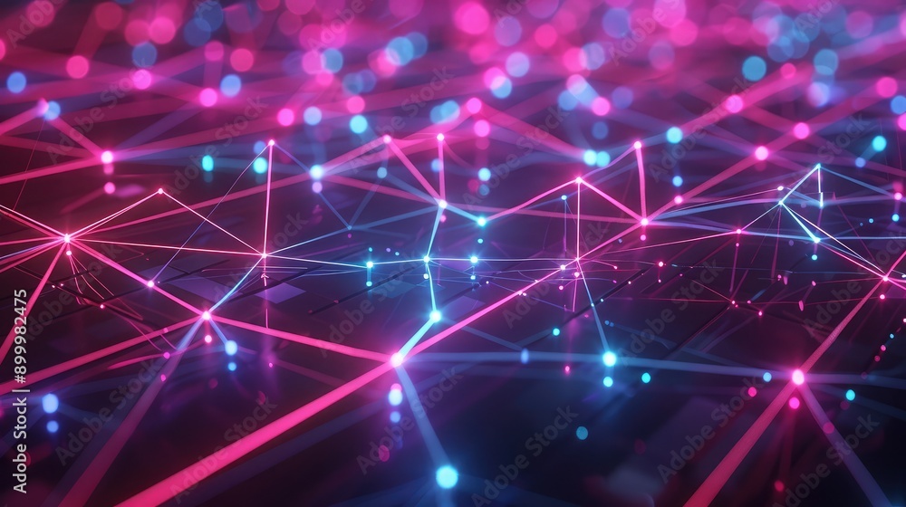 Poster futuristic 3d grid with interconnected nodes and neon accents, representing digital connectivity.