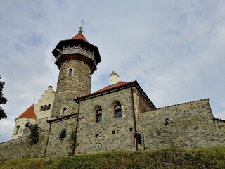 Most Castle stands on a hill above the old town of Most in Northern Bohemia, Czech Republic. Now serving as a viewpoint and historical landmark with panoramic views.
